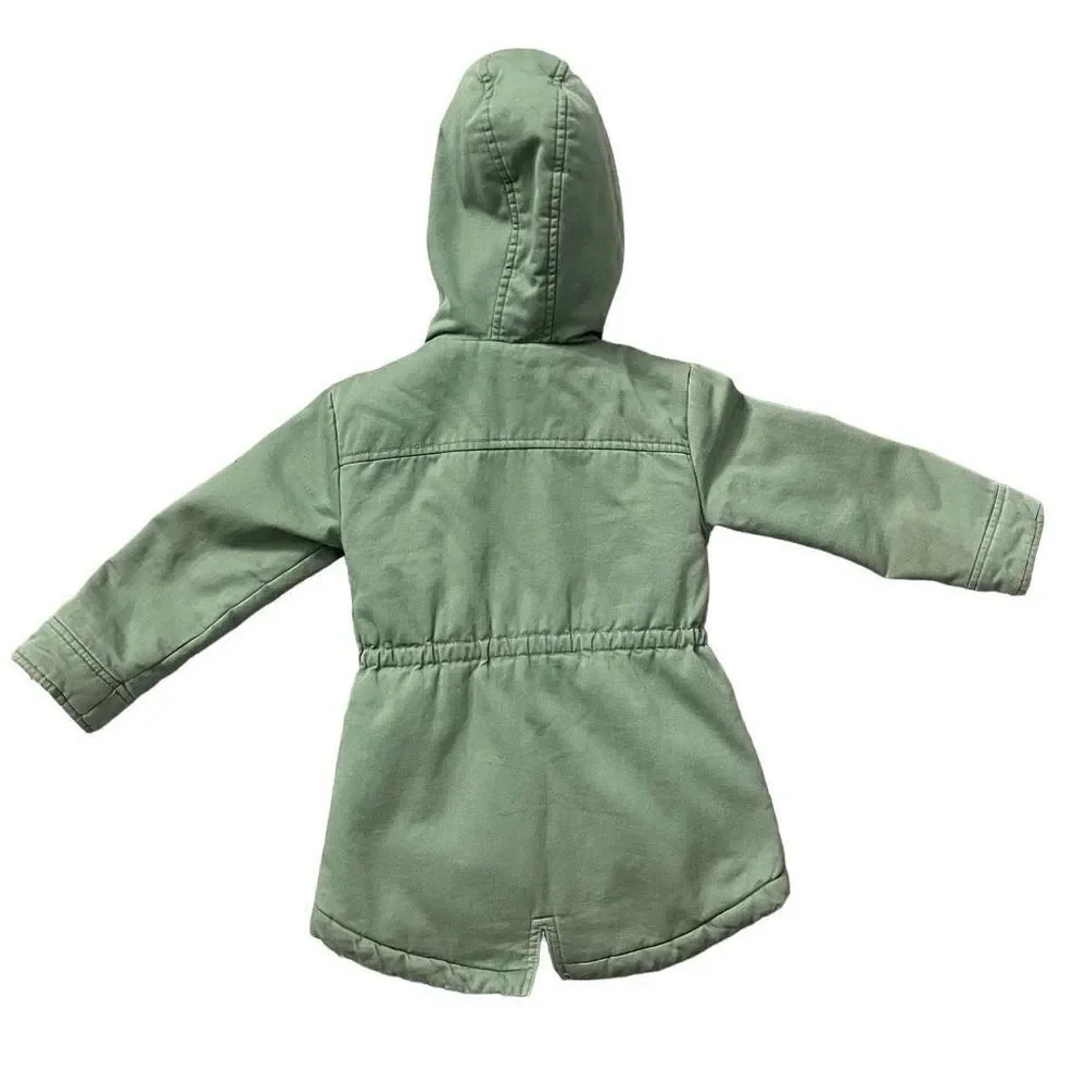 The Children’s Place Girl’s Green Faux Fur Lined Hooded Full Zip Parka Coat XS 4